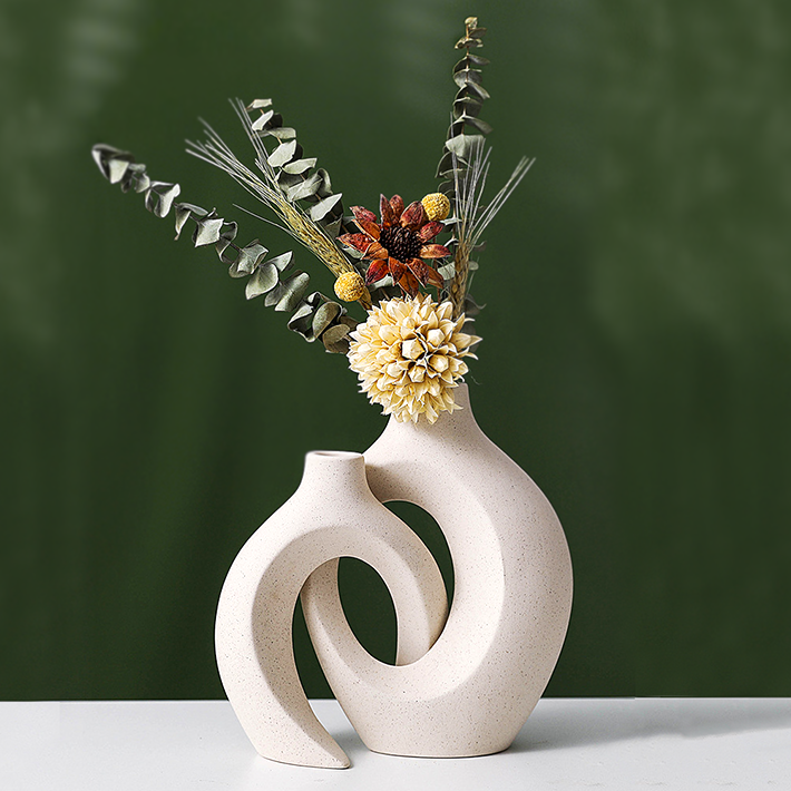Snuggle - Modern Nordic Ceramic Vase - Abstract Minimalist Sculptural Design, Flower Holder for Home & Office Decor, European Light Luxury Style