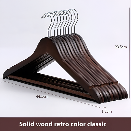 10 Pieces – Anti-Slip Traceless Solid Wood Hanger – Space-Saving Clothes Organizer for Pants, Shirts & Ties | Durable Wooden Hanger