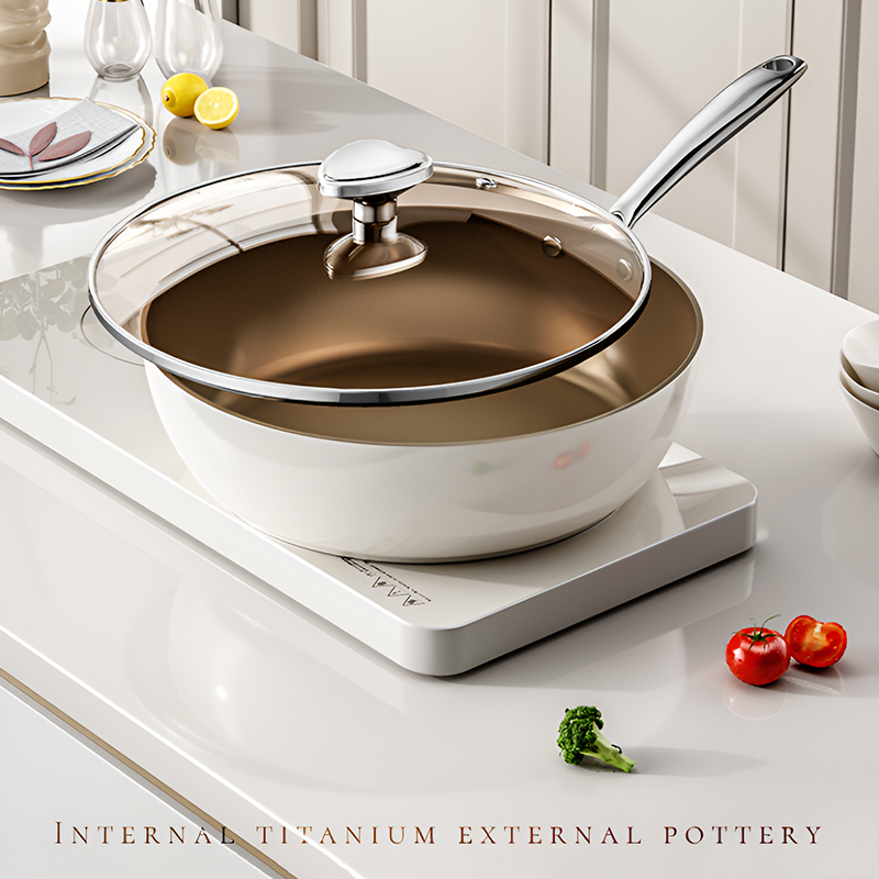 Ceramic-Coated Titanium Wok – Smoke-Free, Scratch-Resistant Cooking Pan