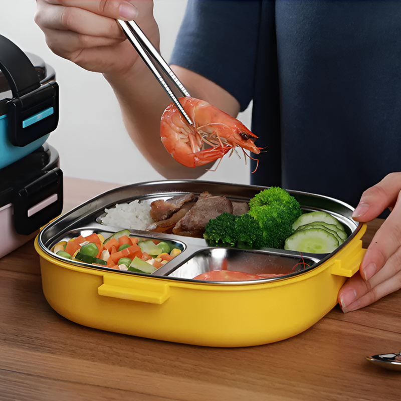 304 Stainless Steel Bento Lunch Box – Leakproof, 3-Compartments, Large-Capacity Portable Food Container with Handle for Adults and Kids
