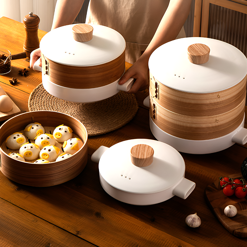 Double-Layer Ceramic Steamer Casserole – High-Temperature Resistant Soup & Steaming Pot for Gas & Open Flame Cooking