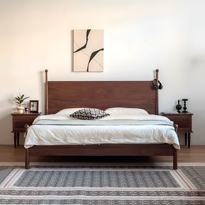 Black Walnut Solid Wood Platform Bed – Scandinavian French Style in Queen & King Sizes