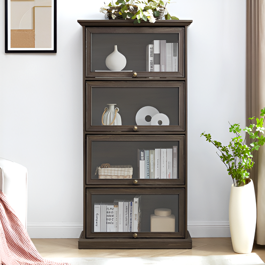 4-Tier Glass Display Cabinet with Flip-Up Doors – Curio Storage Shelf for Books, Collectibles and Toys