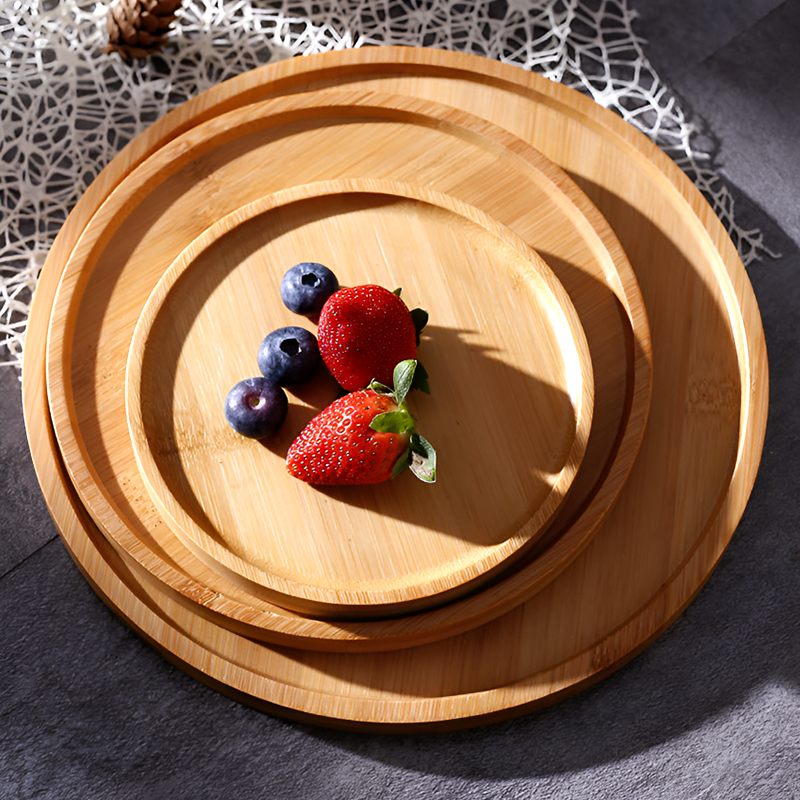 Bamboo Serving Tray with Glass Dome – Fruit, Dessert, Cake & Snack Display Stand