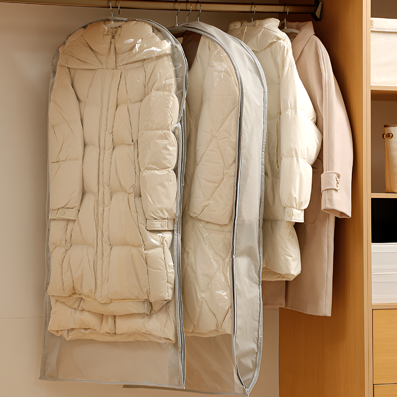 Clear Front Hanging Dust Cover for Coats & Suits – PEVA Waterproof Garment Bag With Semi-Opaque White or Gray Back