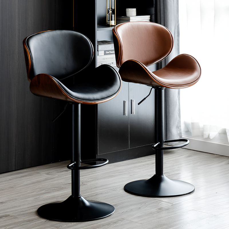 Cowhide Leather Swivel Bar Chair – Adjustable Height, Steel Base, 6 Color Options