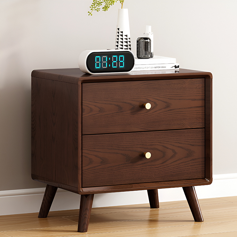 Nordic Solid Ash Wood Bedside Table – Modern Light Luxury Nightstand with Storage Cabinet