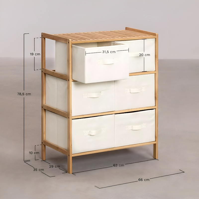 Bamboo Wood Fabric Drawer Storage Cabinet – 6/3 Drawer Organizer for Bedroom, Kids Room & Closet