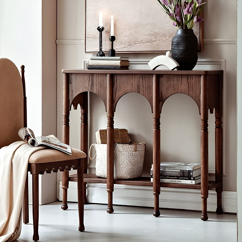 Solid Wood Retro Console Table – Entryway & Living Room Side Table