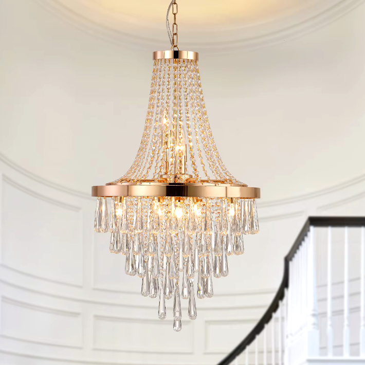 French Gold Crystal Chandelier – Large Modern Luxury Ceiling Light for Living Room, Dining Room, Bedroom