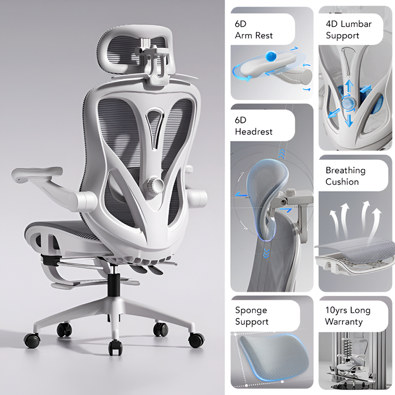 Ergonomic Mesh Office Chair with Headrest & Footrest – Reclining Computer Chair for Home Office & Gaming