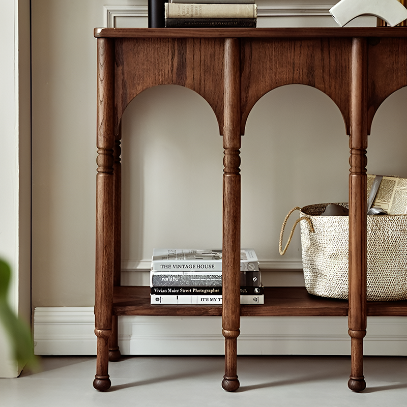 Solid Wood Retro Console Table – Entryway & Living Room Side Table