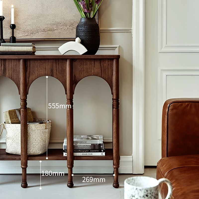 Solid Wood Retro Console Table – Entryway & Living Room Side Table