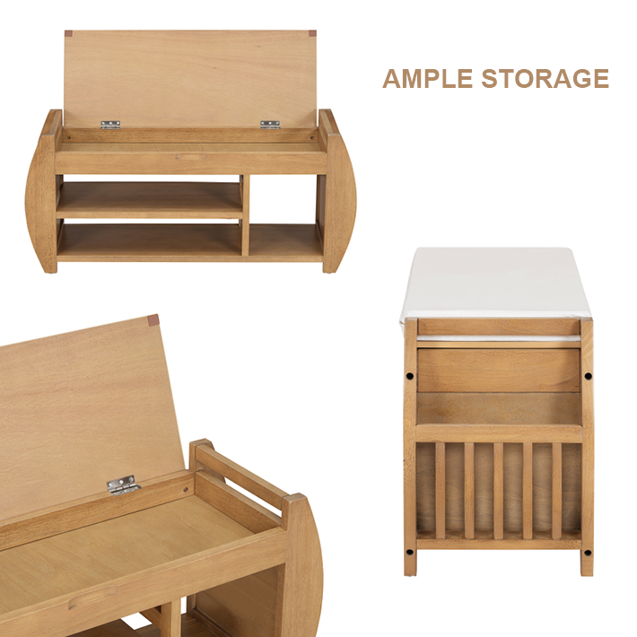 Multifunctional Entryway Shoe Storage Bench – Retro Wooden Seat for Hallway or Bedroom