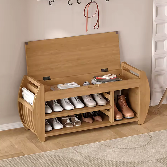 Multifunctional Entryway Shoe Storage Bench – Retro Wooden Seat for Hallway or Bedroom