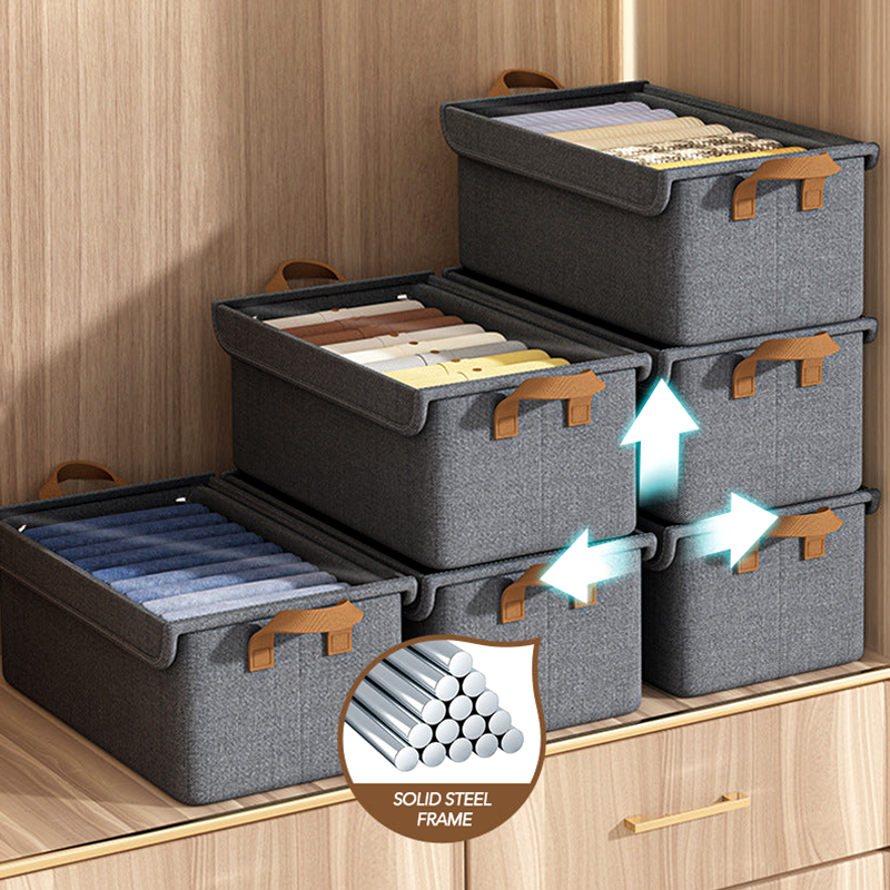 Large Fabric Clothes Storage Box with Lid – Foldable Drawer Organizer for Pants, Wardrobe, and Closet