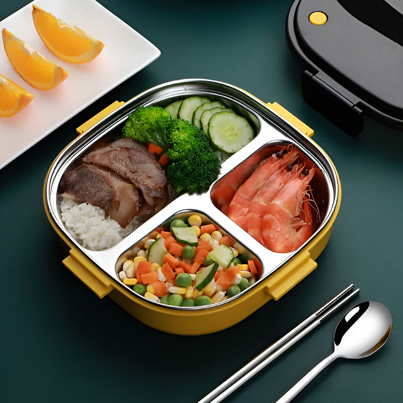 304 Stainless Steel Bento Lunch Box – Leakproof, 3-Compartments, Large-Capacity Portable Food Container with Handle for Adults and Kids