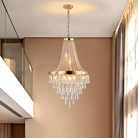 French Gold Crystal Chandelier – Large Modern Luxury Ceiling Light for Living Room, Dining Room, Bedroom