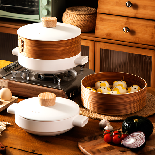 Double-Layer Ceramic Steamer Casserole – High-Temperature Resistant Soup & Steaming Pot for Gas & Open Flame Cooking