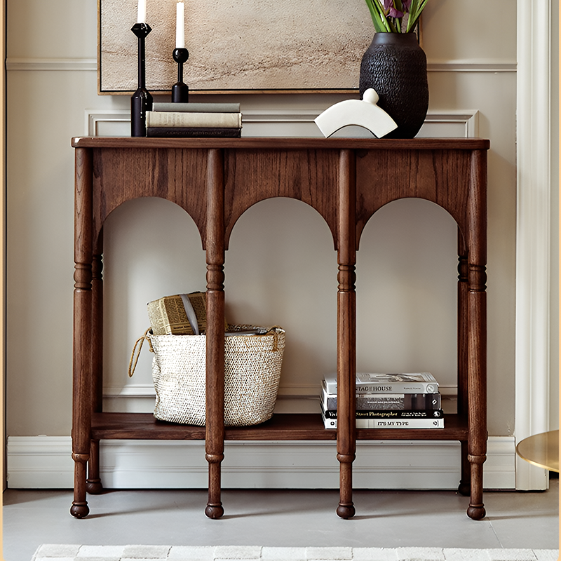 Solid Wood Retro Console Table – Entryway & Living Room Side Table