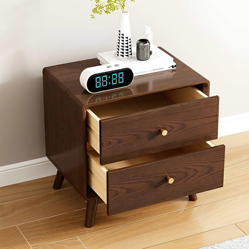Nordic Solid Ash Wood Bedside Table – Modern Light Luxury Nightstand with Storage Cabinet
