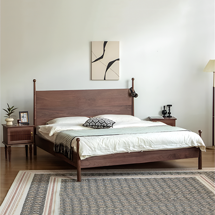 Black Walnut Solid Wood Platform Bed – Scandinavian French Style in Queen & King Sizes