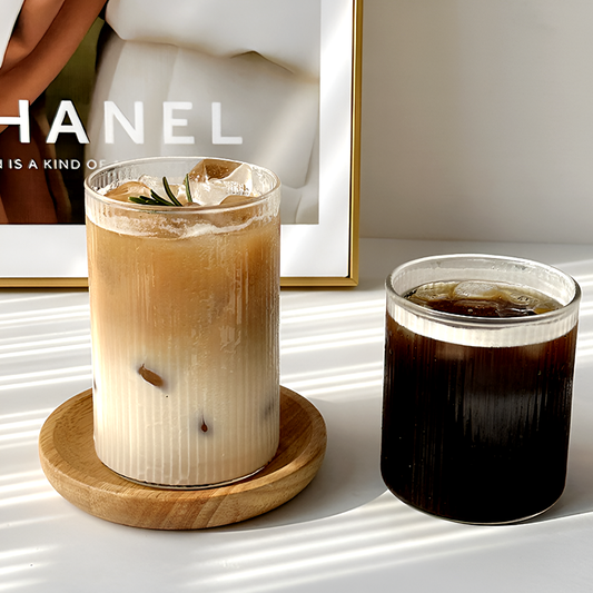 High Borosilicate Glass Cup – Large-Capacity Vertical Grain Milk & Iced Coffee Drinkware
