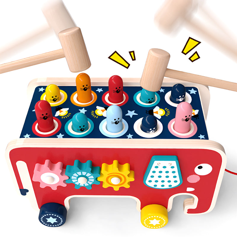 Wooden Whack-a-Gopher Toy – Fire Truck & Elephant Variants – Children’s Educational & Sensory Game