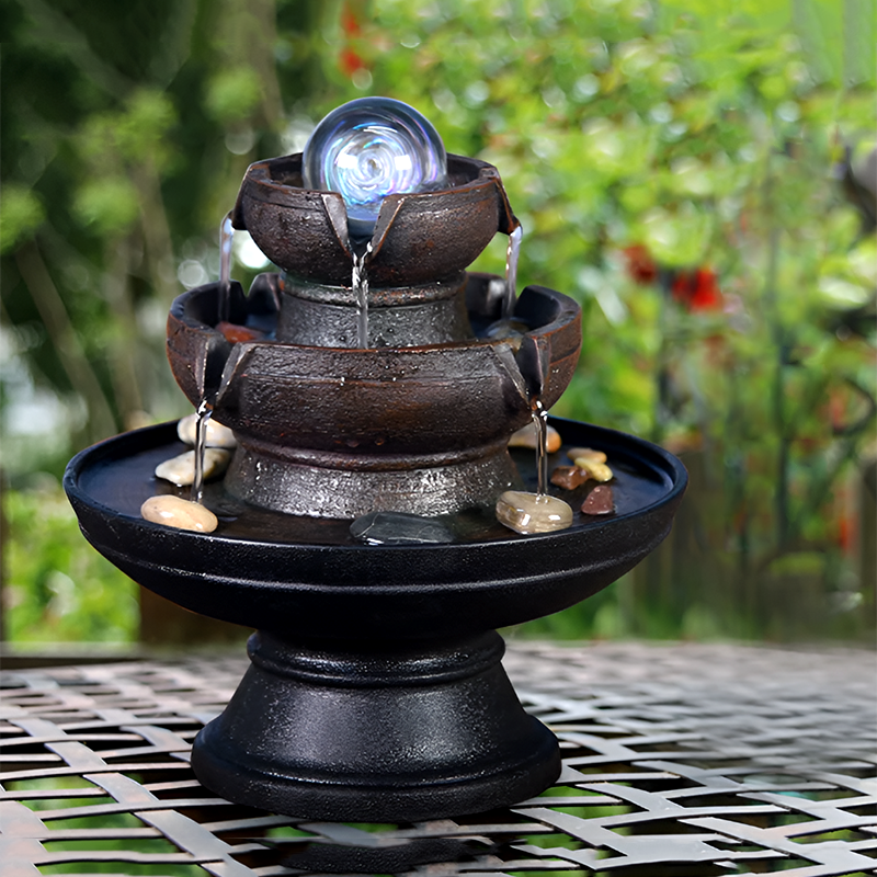 Desktop Water Fountain – Flowing Water Wealth Ornament for Home & Office | Circulating Tabletop Fountain