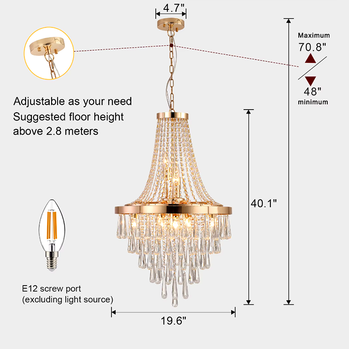 French Gold Crystal Chandelier – Large Modern Luxury Ceiling Light for Living Room, Dining Room, Bedroom