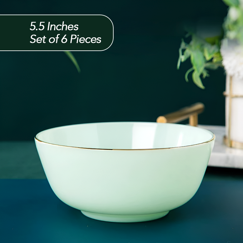 6-Piece Jade Porcelain Bowl Set – Elegant Translucent Ceramic Tableware in 3 Sizes (4.4", 5.5", 6.5")