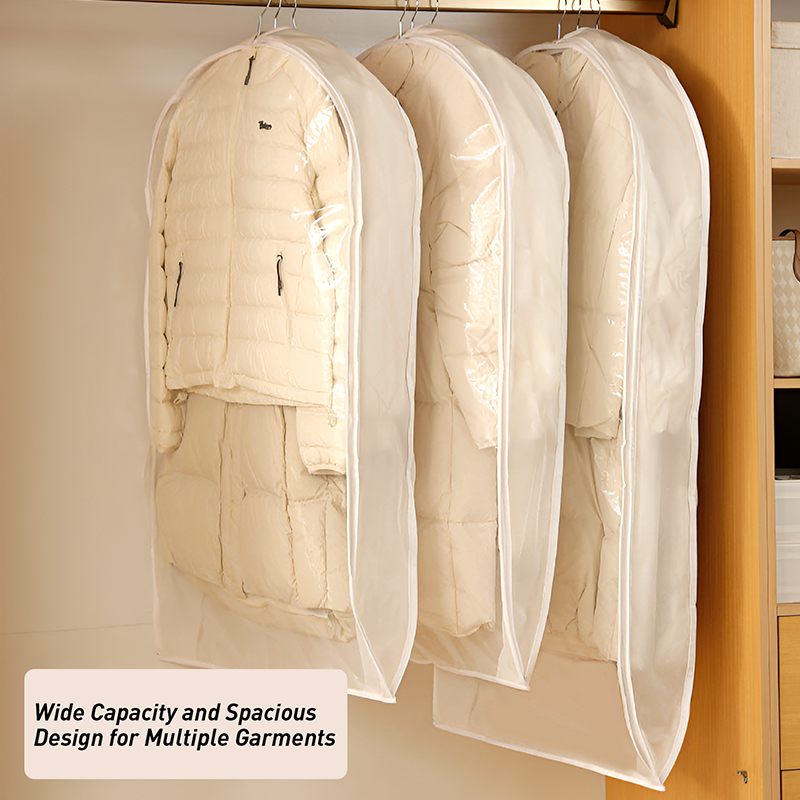 Clear Front Hanging Dust Cover for Coats & Suits – PEVA Waterproof Garment Bag With Semi-Opaque White or Gray Back