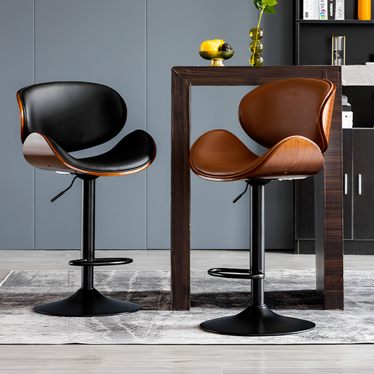 Cowhide Leather Swivel Bar Chair – Adjustable Height, Steel Base, 6 Color Options