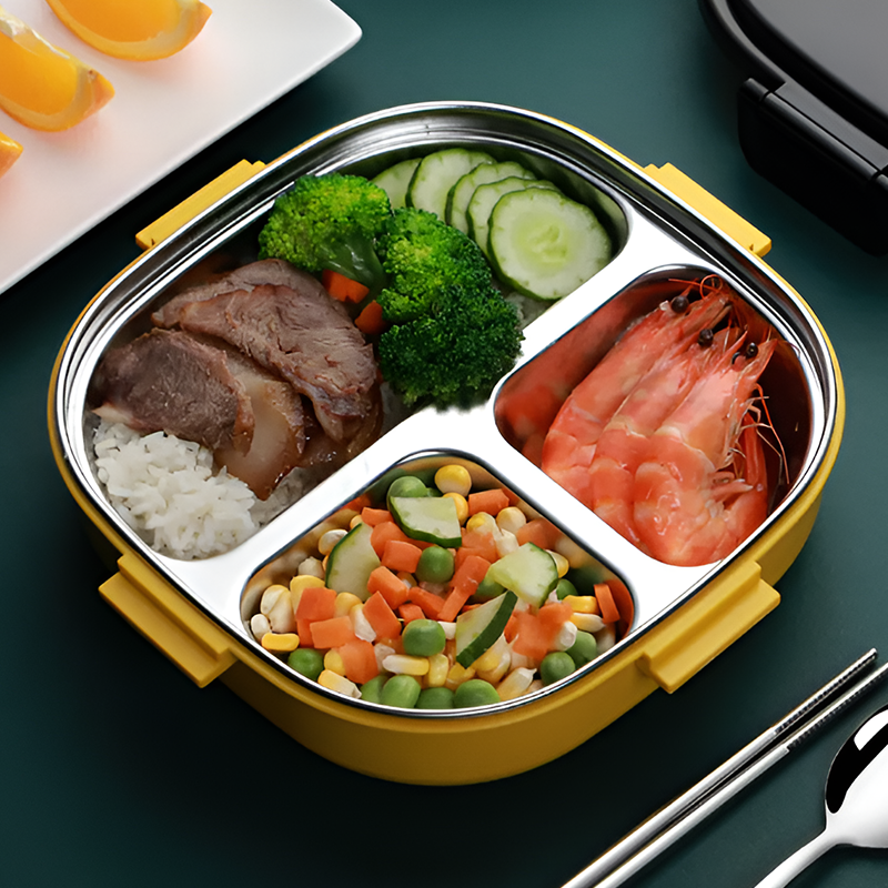 304 Stainless Steel Bento Lunch Box – Leakproof, 3-Compartments, Large-Capacity Portable Food Container with Handle for Adults and Kids