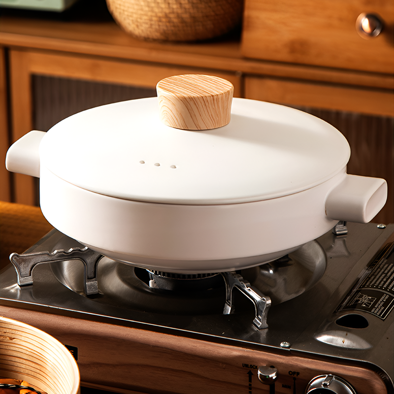 Double-Layer Ceramic Steamer Casserole – High-Temperature Resistant Soup & Steaming Pot for Gas & Open Flame Cooking