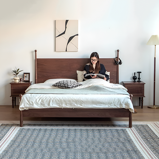 Black Walnut Solid Wood Platform Bed – Scandinavian French Style in Queen & King Sizes