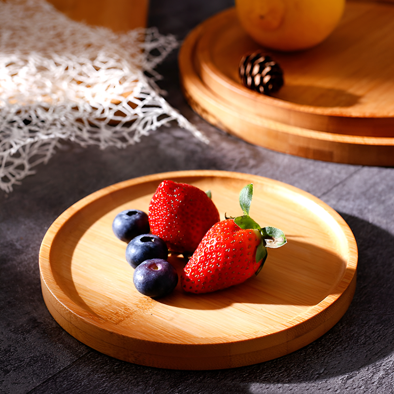 Bamboo Serving Tray with Glass Dome – Fruit, Dessert, Cake & Snack Display Stand