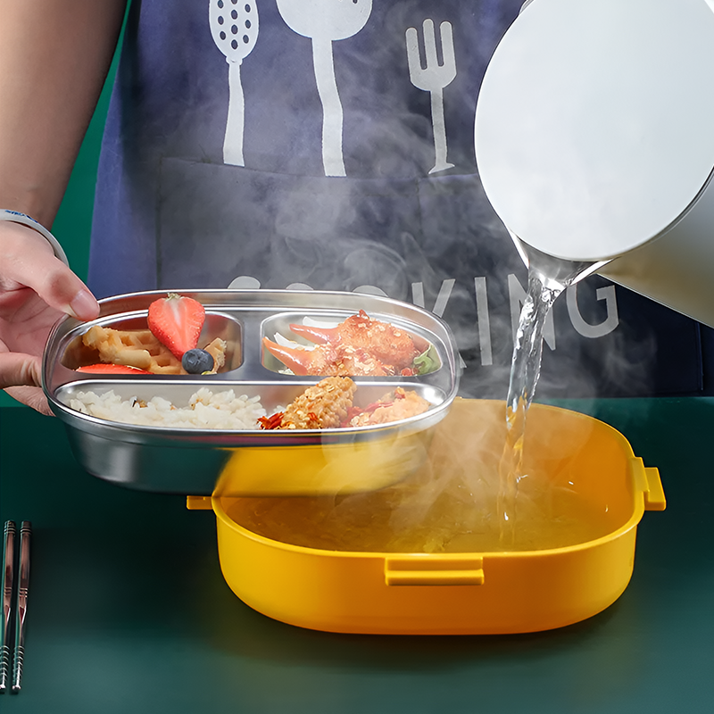 304 Stainless Steel Bento Lunch Box – Leakproof, 3-Compartments, Large-Capacity Portable Food Container with Handle for Adults and Kids