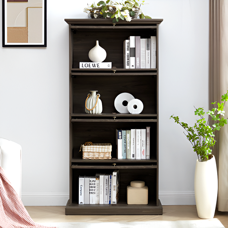 4-Tier Glass Display Cabinet with Flip-Up Doors – Curio Storage Shelf for Books, Collectibles and Toys