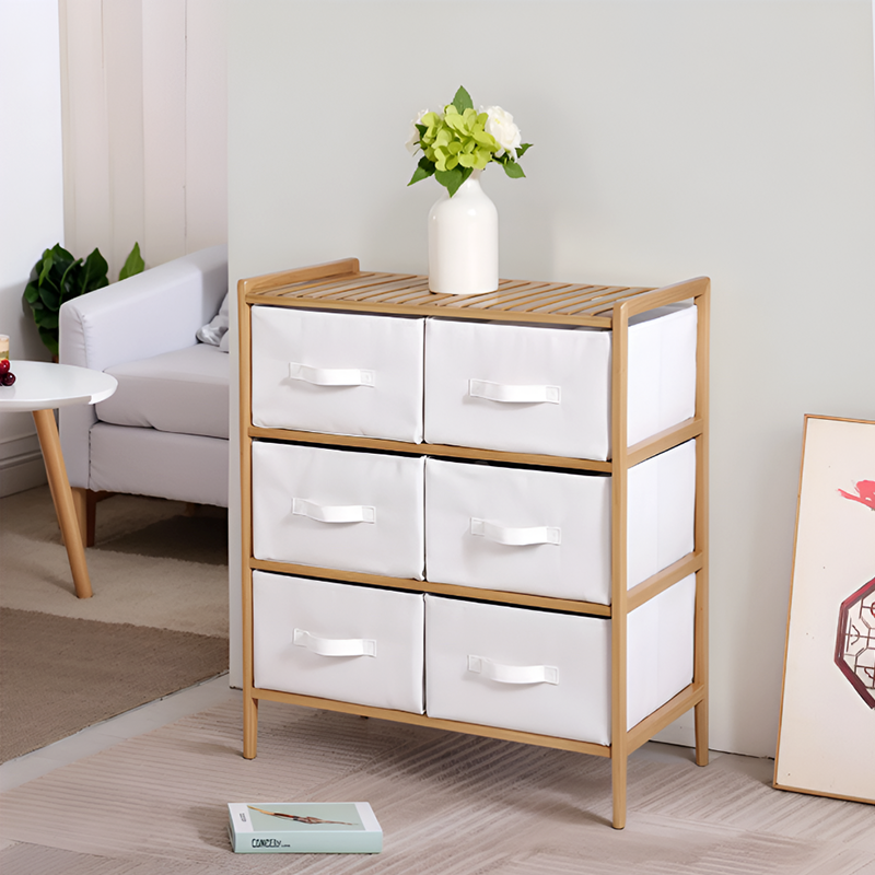 Bamboo Wood Fabric Drawer Storage Cabinet – 6/3 Drawer Organizer for Bedroom, Kids Room & Closet