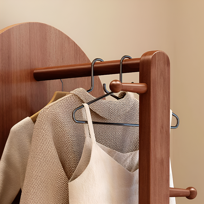 Rotating Full-Length Mirror with Wheels – Solid Wood Corner Wardrobe Stand, Floor Mirror with Coat Rack & Shelves for Bedroom
