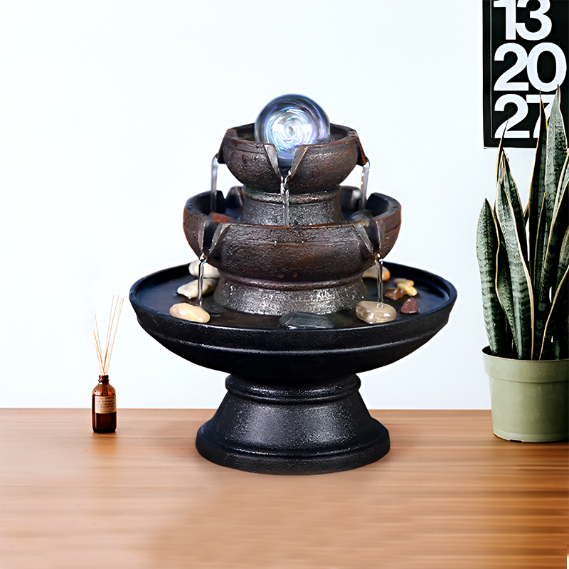 Desktop Water Fountain – Flowing Water Wealth Ornament for Home & Office | Circulating Tabletop Fountain