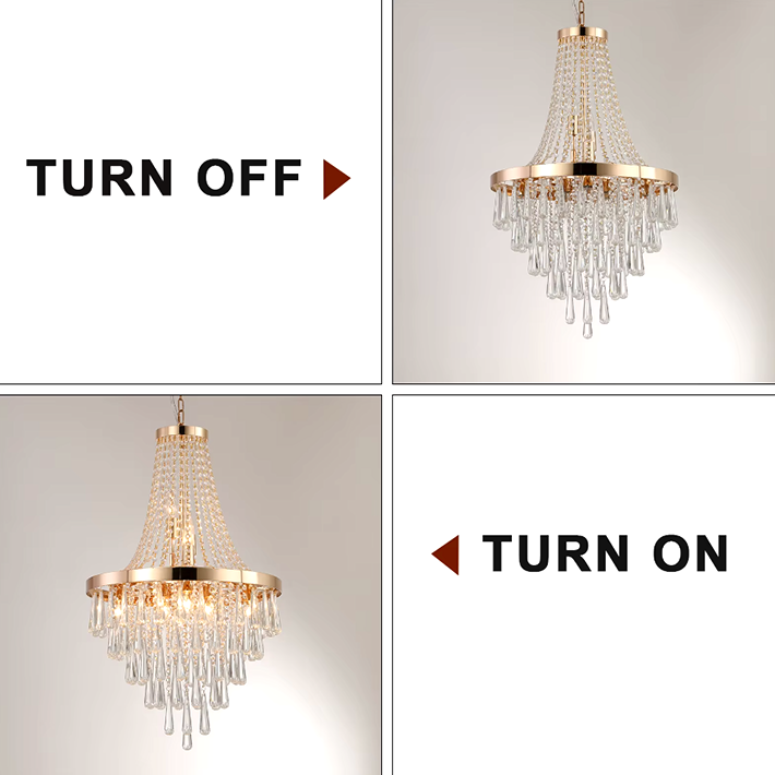 French Gold Crystal Chandelier – Large Modern Luxury Ceiling Light for Living Room, Dining Room, Bedroom