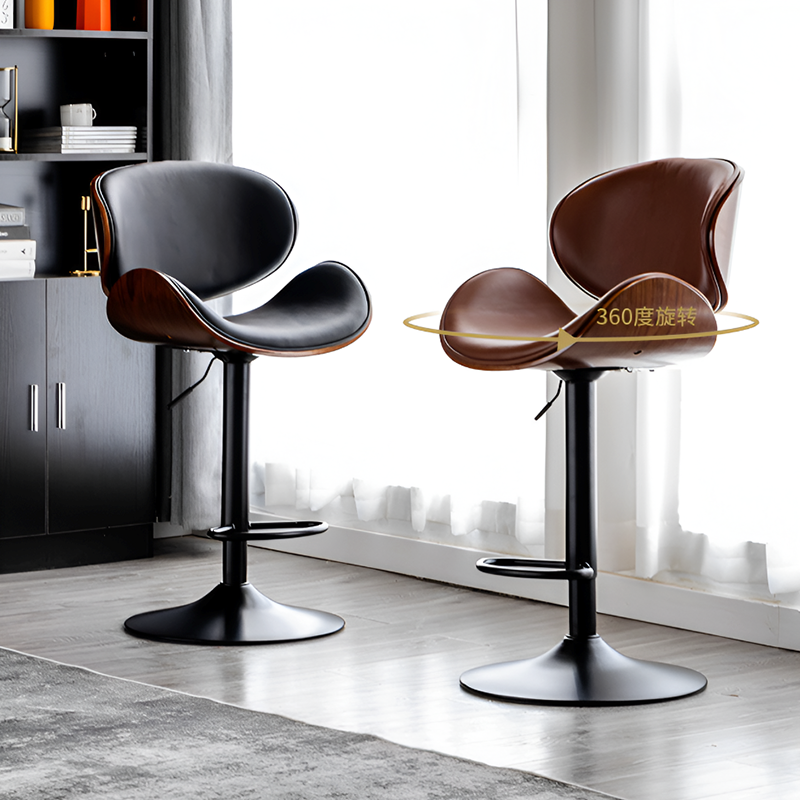 Cowhide Leather Swivel Bar Chair – Adjustable Height, Steel Base, 6 Color Options