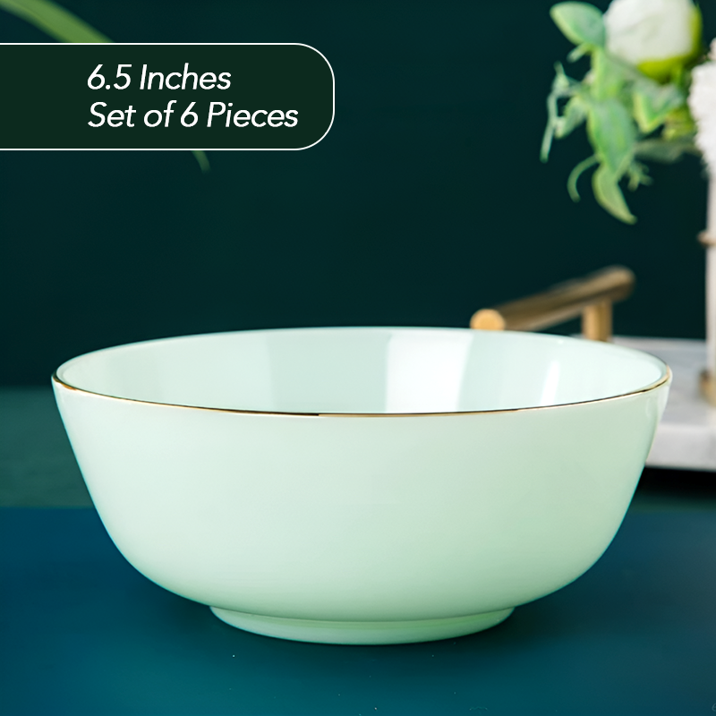 6-Piece Jade Porcelain Bowl Set – Elegant Translucent Ceramic Tableware in 3 Sizes (4.4", 5.5", 6.5")