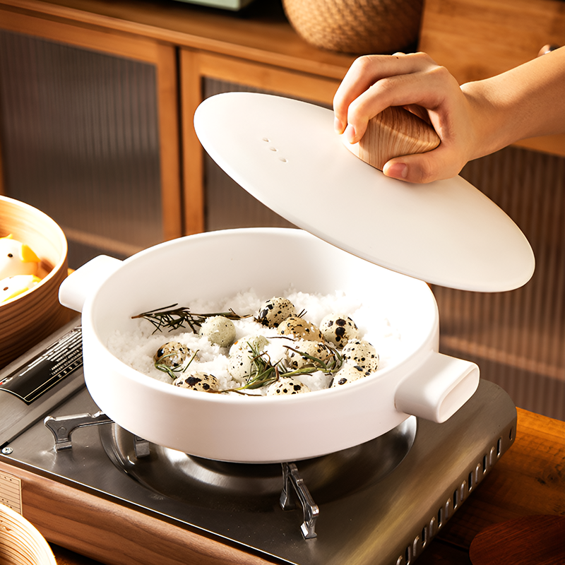 Double-Layer Ceramic Steamer Casserole – High-Temperature Resistant Soup & Steaming Pot for Gas & Open Flame Cooking