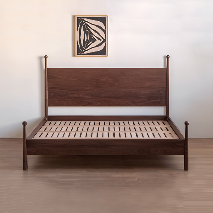 Black Walnut Solid Wood Platform Bed – Scandinavian French Style in Queen & King Sizes
