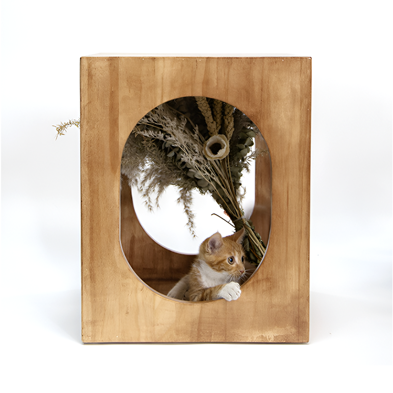 Modern Solid Wood Side Table with Hidden Cat Bed – Nordic Style Furniture for Living Room or Bedroom