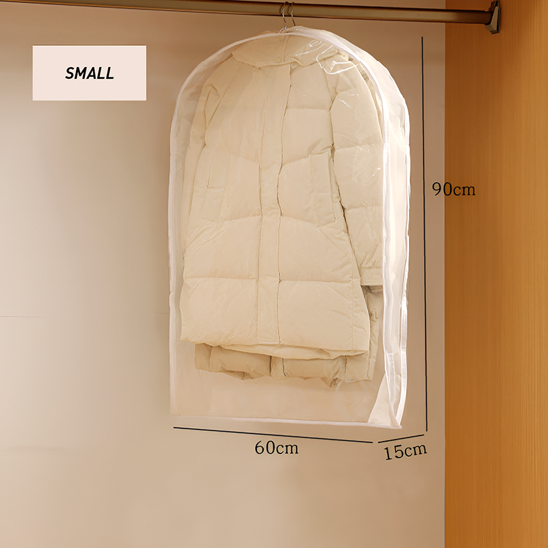 Clear Front Hanging Dust Cover for Coats & Suits – PEVA Waterproof Garment Bag With Semi-Opaque White or Gray Back