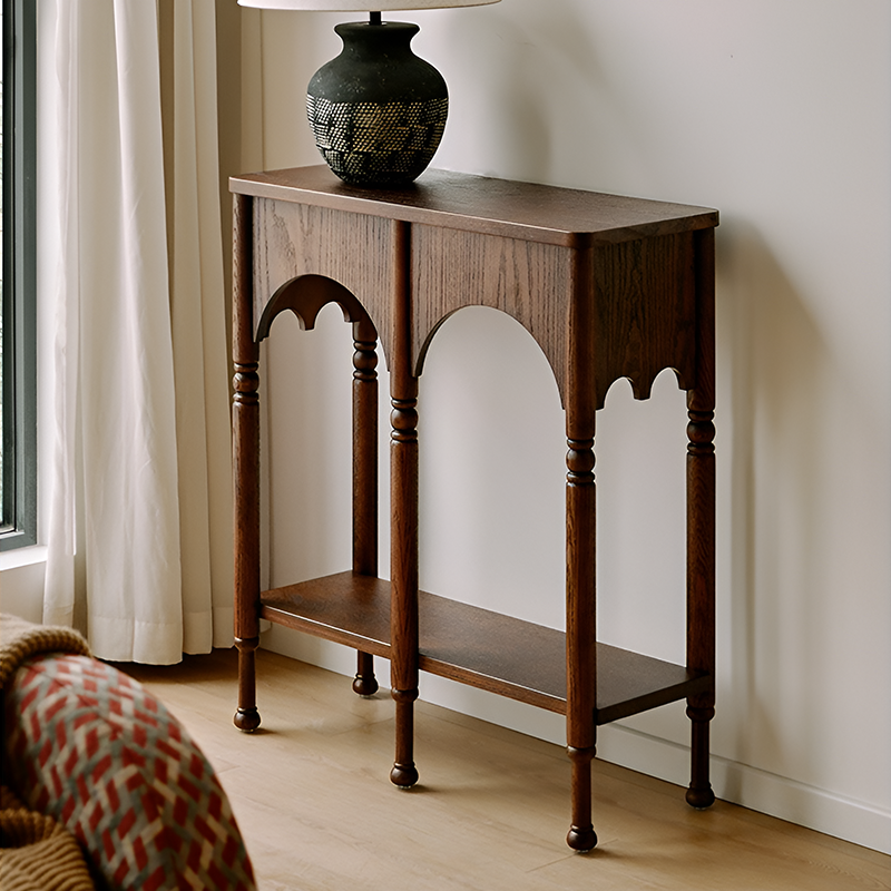 Solid Wood Retro Console Table – Entryway & Living Room Side Table